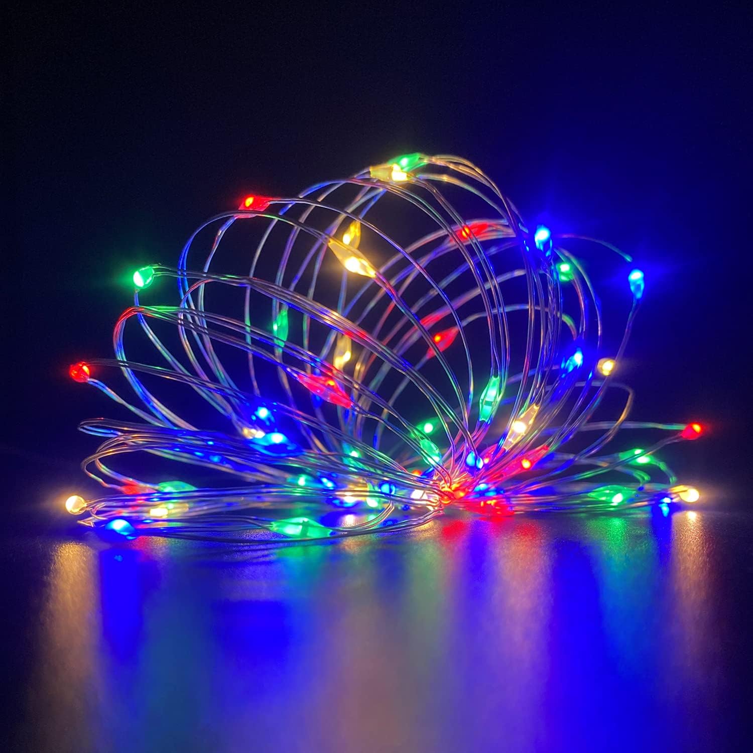 Set of 2 Battery Operated Mini Led Fairy Lights Dewdrop Lights with Timer 6 Hours on/18 Hours Off for Christmas Party Decorations,30 LEDs,10 Ft Silver Wire (Multi-Color)